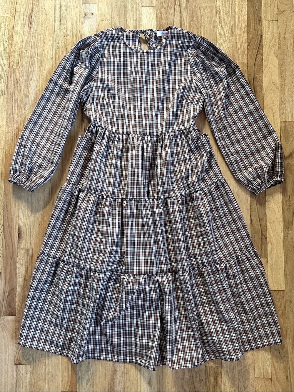 LISA SAYS GAH maxine long sleeve plaid midi dress brown fall size XL - Picture 4 of 12